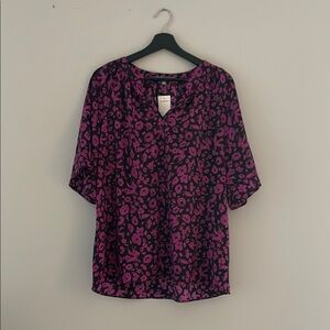 NY Collection Black and Pink Boxy 3/4 Sleeve‎ Blouse